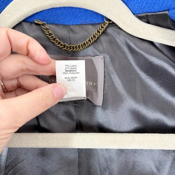 J. Crew Boulevard Trench Stadium Cloth Wool Blend Peacoat Size 4P Cobalt Blue - Picture 4 of 9